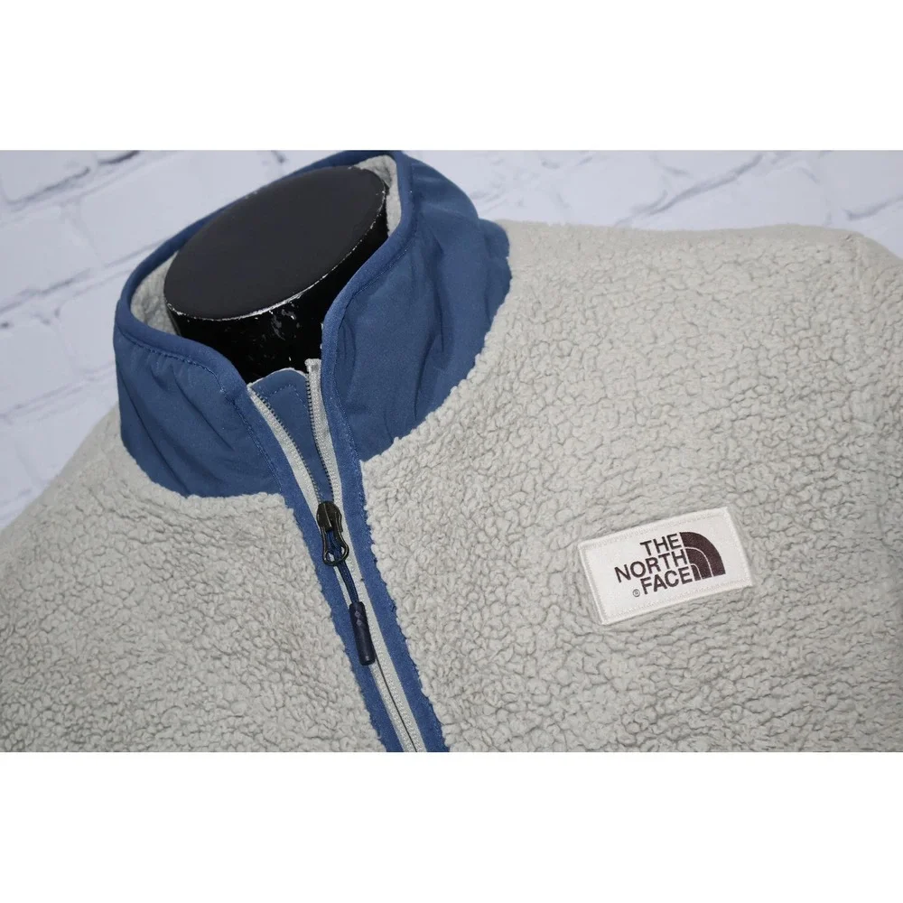 The North Face Fleece Pullover Mens XL Gray Blue 1/4 Zip Sherpa Jacket W Pockets